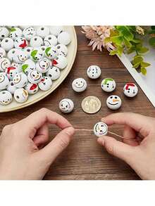 1/3 Set Christmas Snowman Wooden Beads, Random Snowman Head Shapes, With Jute Rope, Suitable For DIY Crafts, Christmas Party Decoration, Christmas Tree Decoration, Home Decor, Party Favors - Multicolor - View 6