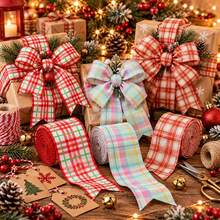 Christmas Wide Plaid Ribbon 6.3cm Wavy Edge Faux Linen Woven Tape 3 Colors Available Large Bow Gift Wrapping Tie Christmas Tree Wreath Decoration DIY Material - Plaid Ribbon - 2 Yards - View 8
