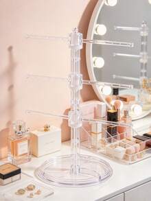1pc Transparent PP Jewelry Display Stand, Adjustable Multi-Layer T-Bar, Bracelet Storage Rack, Earring Necklace Organizer, With Ring Tray, Suitable For Vanity, Jewelry Storage Box, Bracelet Display Stand, Earring Holder, Necklace Display Rack, Storage Tray, Desktop Organizer - Clear - View 7