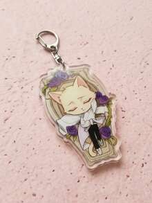 1/6pcs Gothic Coffin Sleeping Cat Acrylic Keychain, Dark Aesthetic Gothic Style, Floral Tombstone Frame & Anime Cat Girl Cat Design, Backpack & Shoulder Bag Charm, Car Key Ring Accessory, Ideal Gift For Cat Lovers & Anime Fans - Multicolor - View 10