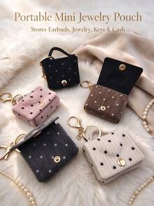 1pc Mini Star Velvet Jewelry Storage Bag, Portable Lipstick/Key Chain Bag, Mini Travel Ring Box/Jewelry Box/Cosmetic Storage Box, Women's Earring/Ring/Necklace/Bracelet Storage Box, Mini Wallet - Star Velvet Red Envelope - View 2