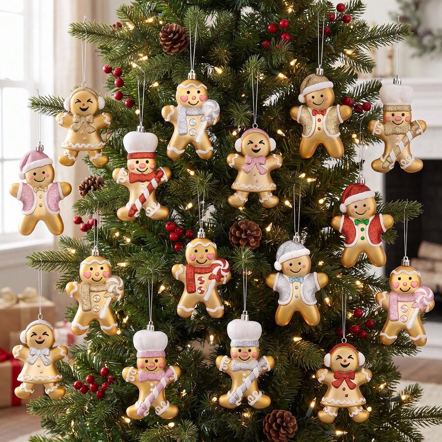 1 món mặt dây chuyền hình người bánh gừng cây thông Noel mới, mạ vàng, phong cách hoạt hình, trang trí trưng bày cửa sổ dịp lễ - Ngôi sao - Xem 1