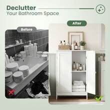Lifezeal Bathroom Floor Storage Cabinet Double Door Kitchen Cupboard Shoe Cabinet White Home Bathroom Decor Summer Makeup Organizer Back To School - White - View 2