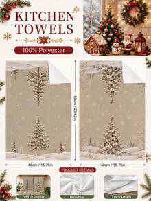 2pcs Christmas Vintage Christmas Tree Pattern Kitchen Towels, Soft Polyester Material Dish Cloths, Suitable For Kitchen Decor, Kitchen Cleaning, Holiday Party Decoration, Kitchen & Bathroom Supplies Home Essentials, Home Decor, Housewarming Gift - Multicolor - View 3