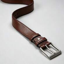 1pc Men's Buckle Belt, Alloy Scratch-Resistant Metal Buckle, Fashion Accessory | Exquisite Appearance | High-Quality Leather, Ideal Gift For Father And Husband - Brown - View 3