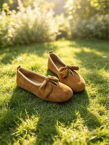 Women's Vintage Large Bow Suede T-Strap Soft Sole Ballet Flats For Daily Commute, All Season - Brown - View 5