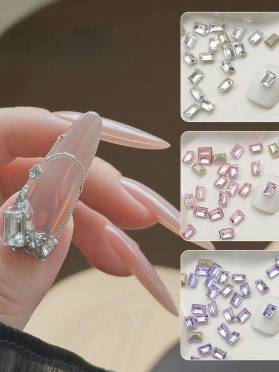 30pcs Fall, Autumn, Fall Nails Mini Square Sugar Nail Art Rhinestones, Colorful Rectangular Right Angle Ice Sugar Rhinestones Nail Accessories, DIY Nail Decoration Accessories - Multicolor - View 1