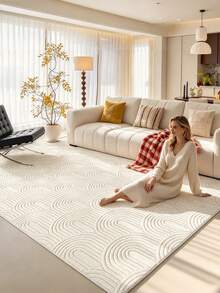 1pc Cream White Rectangular Living Room Decorative Rug, Machine Washable, Minimalist Bedroom Bedside Home Decor Carpet, Skin-Friendly Soft Home Rug, Sunny Living Room Corner Decoration, Suitable For Living Room And Bedroom, Ins Style Japanese Korean Home Decor Blanket - Beige - View 15