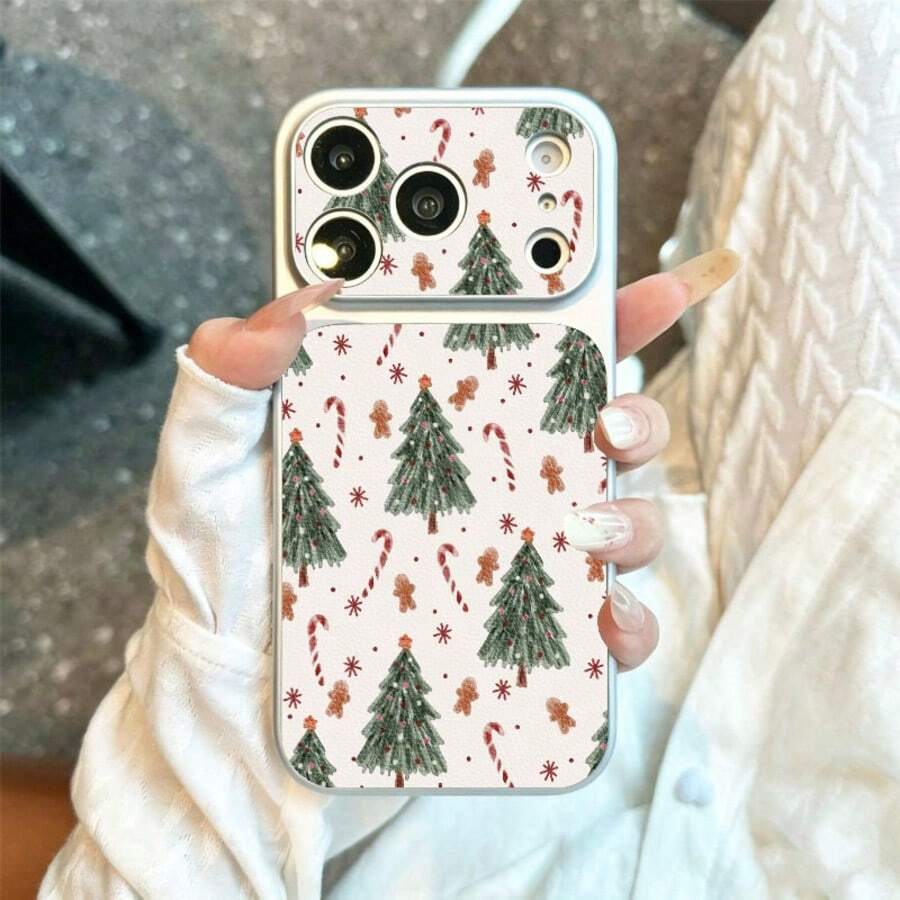 1pc TPU Material Healing Christmas Tree Gingerbread Man Pattern Phone Case Compatible With IPhone 17 Pro Max/17/16 Pro Max/15/14/13/12/11 Full Coverage Shockproof Soft Shell Protective Cover - Silver - View 1