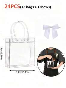 12/24pcs Transparent Gift Bags, Clear PVC Tote Bags With Ribbon Decoration, Suitable For Birthday, Wedding, Bridal Shower And Halloween/Christmas Party Decoration - Multi-color - View 9