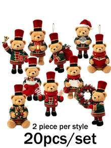 10/20pcs Caroon Bear With Hat-Shaped For Christmas Tree Ornaments, Featuring Various Christmas Element Patterns, Suitable For Trees, Homes, Parties, And Holiday Gifts - Festive Atmosphere Decorations, Christmas Tree Decor - Christmas Wooden Bear Ornament - View 7