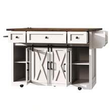 Kitchen Island Trolley With Extendable Worktop, 91cm Working Height, White/Black, Load Capacity Up To 75kg - White + MDF - View 9