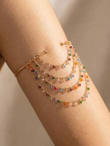 Tassel Chain Arm Bracelet With Colorful Beads, Open Adjustable Joint Arm Chain - Multicolor - View 5