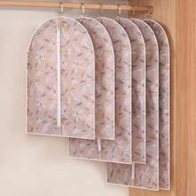 1pc Hanging Garment Dust Cover Bag, EVA Waterproof & Moisture-Proof Clothing Storage Organizer Bag, Middle Zipper Design Semi-Transparent Printed Suit Dress Coat Protector, Suitable For Home Wardrobe - View 5