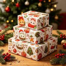 Gulungan Kertas Pembungkus Lucu/Pangsit Cocok Untuk Hadiah Natal, Ulang Tahun, Dekorasi Pesta - Pangsit Menggemaskan, Topi Santa, Pita, Kepingan Salju, Kue Jahe & Lembaran Pembungkus Hadiah Liburan Berwarna-warni Untuk Kerajinan DIY - beraneka warna - View 7