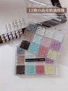 12-Grid Dopamine Full Round Pearl Nail Art Decor, Non-Peeling Macaron High Gloss Pearl Nail Accessories - Multicolor - View 3