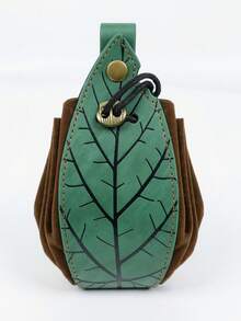 Tas Pinggang PU Daun Hijau Peri Hutan Abad Pertengahan, Kantong Pinggang Patchwork Cokelat Vintage, Dompet Koin Motif Urat Tanaman, Aksesori Kostum Cosplay Halloween LARP Druid Ranger Renaissance - A - View 8