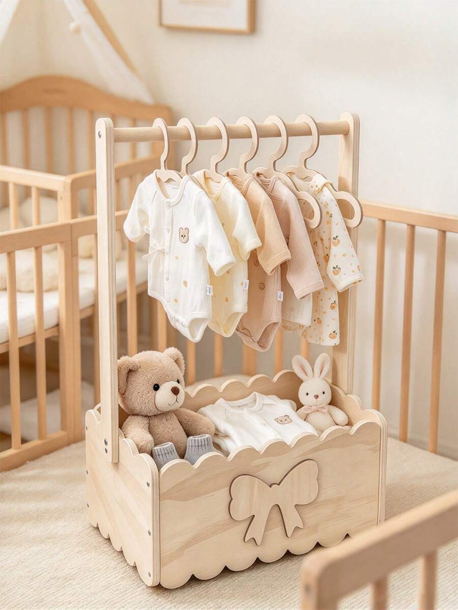 1pc Baby Wooden Ring Storage Basket/5pcs Baby Hangers, Easy ...