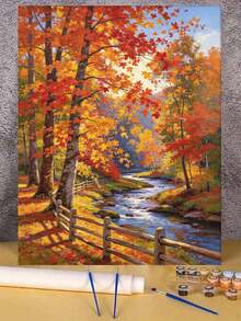 Maple Forest Oil Painting By Numbers, DIY Canvas Art For Adult Beginners, Wall Art Decoration Holiday Gifts, Includes Oil Painting Tools. - Sets - View 2