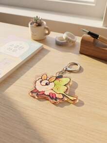 1pc/6pcs Cute Animal Party & Cottagecore Insect Anime Acrylic Keychains, Featuring Orange Cat With Party Hat And Ruffle Collar, Pink Mouse With Party Hat And Cape, Fluffy Green-Winged Moon Moth, Healing Illustration And Cute Anime Fan Gift - Multicolor - View 7