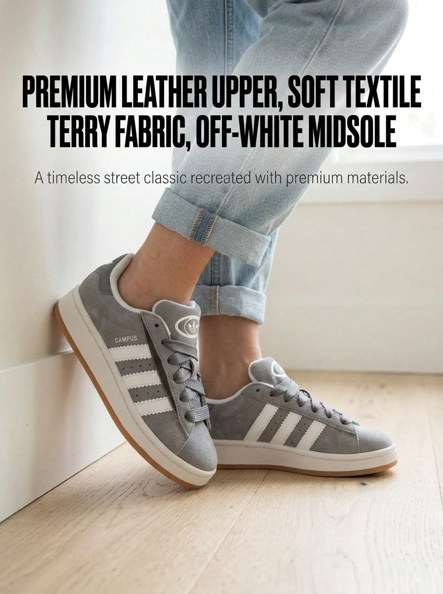 Adidas Campus Teen Sneakers Durable Classic Retro Travel Training Street Style White JQ6384 - Grey - View 1