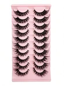10 Pairs Natural False Eyelashes, Cartoon Style 3D Faux Mink Lashes, Flared Natural Realistic Eyelash Extensions Strip Lashes, Eyelashes, False Eyelashes, False Eyelashes - View 6