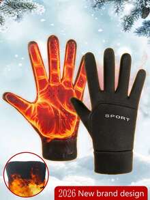 Unisex Winter Outdoor Sports Cycling Warm Gloves, Letter Decor, Windproof, Waterproof, Warm Lining - Multicolor - View 7