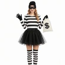 6pcs Women's Robber Costume Set, Includes Hat, Gloves, Eye Mask, Canvas Money Bag And Striped Socks, Suitable For Adult Halloween Cosplay, World Book Day, Costume Party - Multicolor - View 8