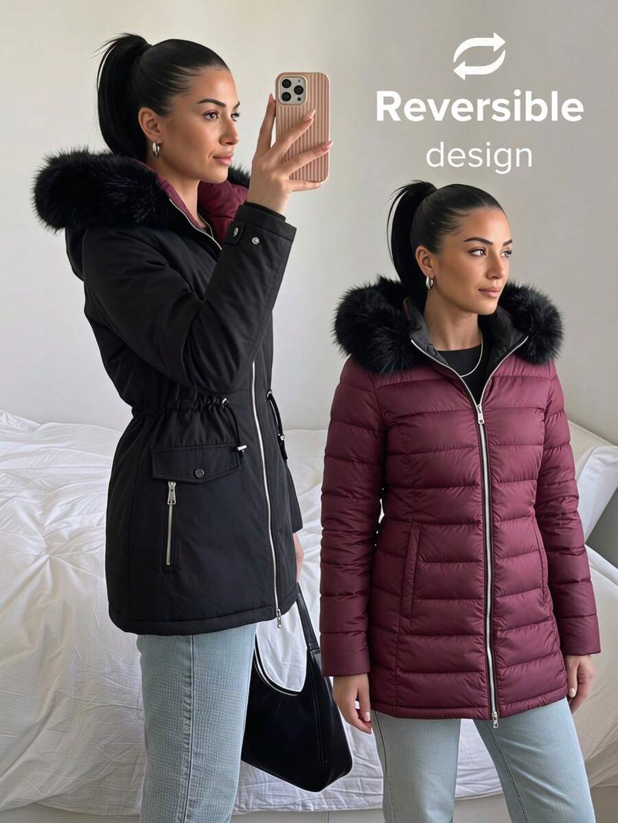 Women Winter Coats - Black - View 1