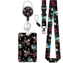 1 Set Black Ditsy Floral ID Badge Holder, Cute ID Card Lanyard And Detachable Neck Strap, Retractable Keychain, Heavy Duty Badge Reel With Quick Release Clip For Nurses, Teachers, Students, Doctors, Interns, Gift - Cute Style - View 13