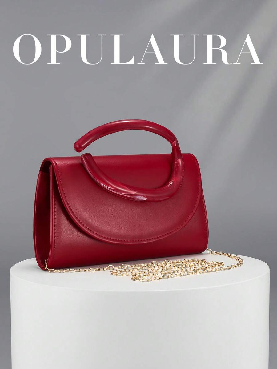OpulAura 酒紅色復古純色手拿包,百搭小手提包,時尚 PU 女款包,適合婚禮、派對、舞會、晚餐等場合 - 酒紅色 - 查看 1