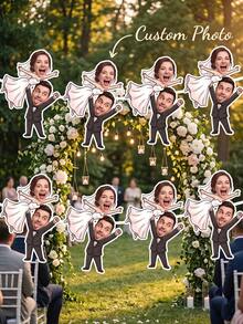 4/8/12pcs Personalized Custom Photo Cutout Wedding Banner Bunting,Custom Face Hanging Garland,Anniversary Gift,Newlyweds Bride Groom,Wedding Reception - Multicolor - View 2