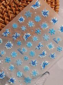 1pc 5D Embossed Winter Ice Blue Snowflake & Floral Theme Nail Stickers, Holiday Gift, Nail Artist Supplies, Suitable For Winter Daily, Christmas, New Year Party - Multicolor - View 4