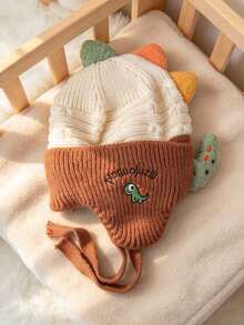 Children's Autumn/Winter Knitted Earflap Hat, Dinosaur Embroidered Wool Hat, Warm Thickened Baby Hat, Cute Cartoon Style - Multicolor - View 10