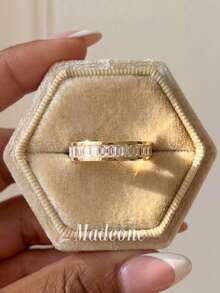 MADEONE 1pc Sparkling Cubic Zirconia Square Ring, Women's Engagement Wedding Party Daily Wear Anniversary Jewelry Gift - Style 3 - View 3