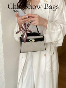 Women's Mini Handbag White Woven Texture Purse With Silk Scarf And Gold Lock, Elegant Lady Style, Suitable For Tea Party, Wedding And Daily Fashion - Black - View 11