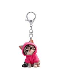 2D Flat Cute Cat Hooded Sweatshirt Keychain, Bag Hanger, Keychain, Backpack Accessory, Cute Pet Kitten Keychain, Suitable For Cat Lovers, Perfect Gift For Birthday, Halloween, Christmas, Can Be Used As School Bag Pendant And Cute Small Gift - Multicolor - View 11