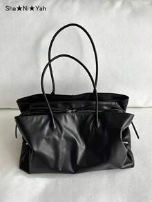 2026 New Korean Style High-End Large Capacity Women's Shoulder Tote Bag, Fashionable Multi-Compartment Minimalist Versatile Commuter Handbag Briefcase - Black - View 2