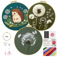 Embroidery Kit 15x15cm/5.9in Or 20x20cm/7.9in DIY Set With Flora And Fauna Pattern. For Adult Beginners. Includes Fabric, Instructions, Hoop, Needles & Threads. Great Gift For Friends/Family. Home Or Office Art Decor. - Flora Fauna - View 12