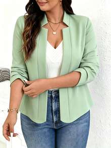Women's Plus Size Fashion Casual Versatile Mint Green Long Sleeve Jacket, Regular Fit, Autumn - Mint Green - View 3