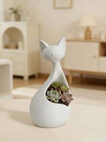 Cute Cat-Shaped Ceramic Multi-Functional Succulent Planter, Jewelry & Pen Holder, Desktop & Windowsill Decor, Home & Office Gift - Multicolor - View 10