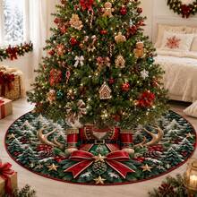 1pc Red Nutcracker Pattern Christmas Tree Skirt, Elegant Color Holiday Decor, 5 Sizes, Unisex Holiday Gift, Suitable For Home And Party Christmas Home Decoration - Red Nutcracker - View 9