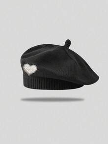 Merlader Style Beret For Women, Autumn And Winter, Heart Pearl Knit Beret Hat, Japanese Retro, Versatile, Face-Slimming, Octagonal Hat, Pumpkin Hat - Multicolor - View 7