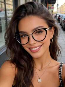 Y2K Cold Tea Color Cat Eye Transparent Glasses Accessory For Women - Black (grayed Film) - View 3