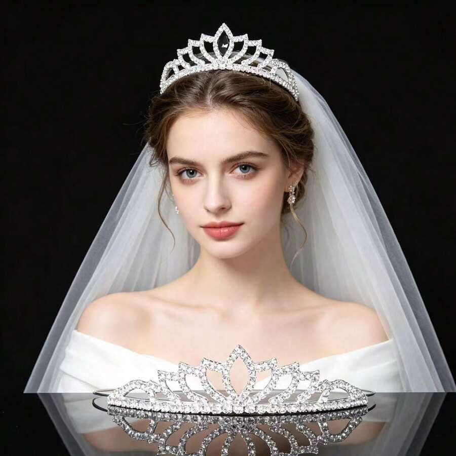 1pc Minimalist Fashion Girl Princess Crown Birthday Gift Party Hair Accessory - Silver - View 1