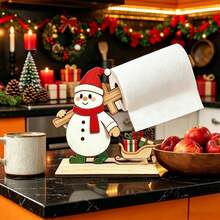 3pcs Wooden Cute Snowman Tissue Box Covers, Wooden Holiday Table Decor, Kitchen Counter, Dining Table And Winter Home Decor, Christmas Decoration, New Style - Multicolor - View 2