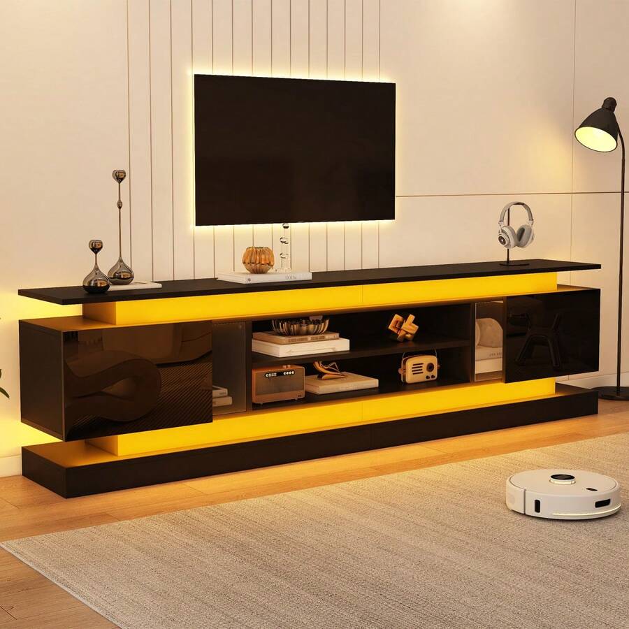 180 * 35 * 60 Cm TV Cabinet / Elegant, Simple TV Stand / With 2 Acrylic Doors / Multi-Part Storage System / Adjustable Shelves / Suitable For The Living Room - Black - View 1