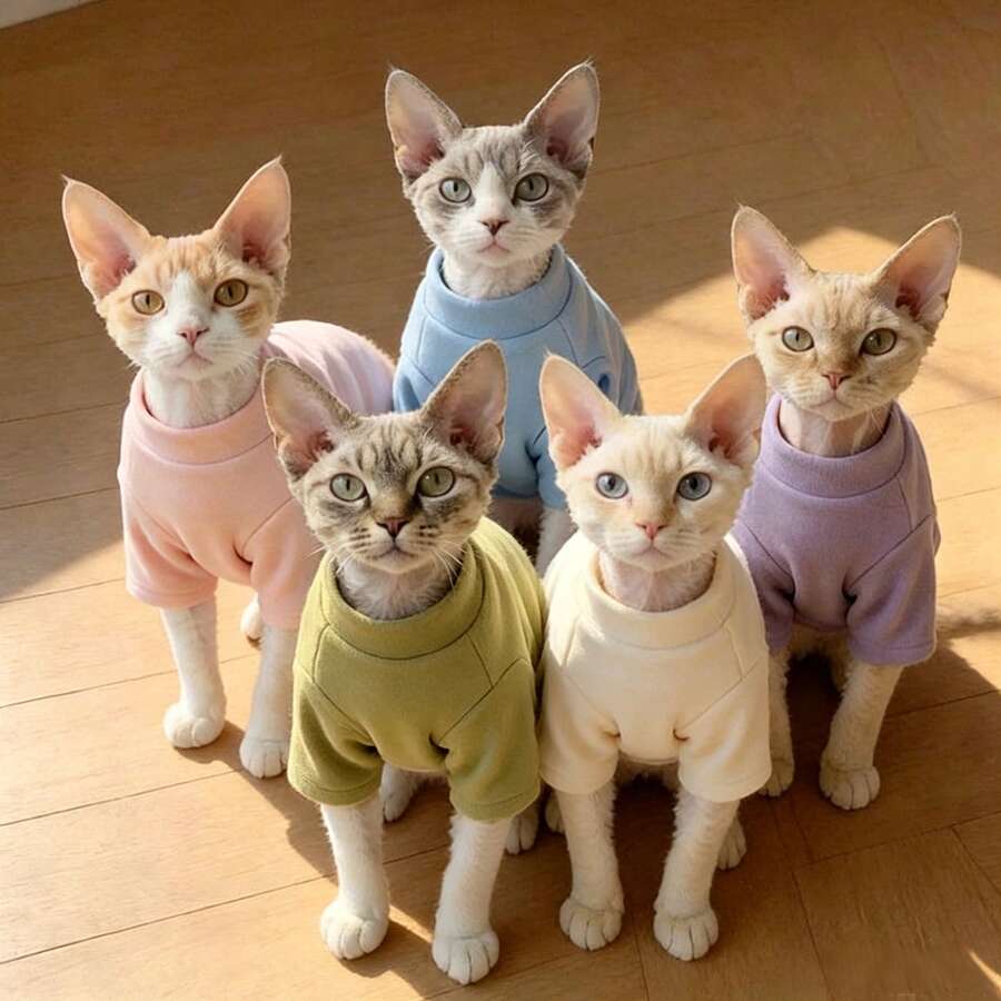 Pakaian Hewan Peliharaan Kucing Sphynx Devon Rex 5 Warna Lapisan Dasar Hangat Berlapisan Termal Elastis Tinggi Rompi Nyaman Musim Gugur/Dingin - Baby Blue - View 1