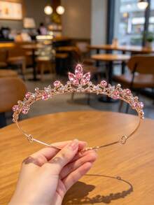 1件歐洲女款時尚公主3D皇冠甜美奢華水鑽生日髮飾髮箍 - 粉色 - 查看 5