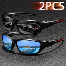WSZ 2PCS Fashionable Retro Sports Rectangle Neutral Oversized Glasses, Perfect For Outdoor Activities Such As Ddriving, Cycling, And Traveling Eyewear - 2PCSF33-5 - View 2